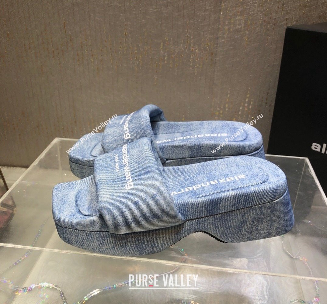 Alexander Wang platform trompe-loeil denim goatskin float slides Blue 2024 (modeng-24010553)
