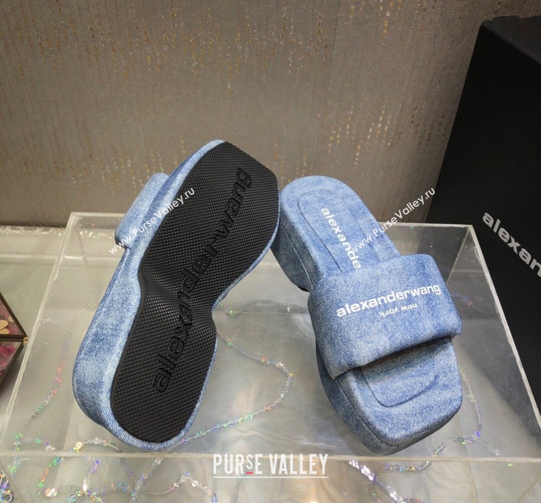 Alexander Wang platform trompe-loeil denim goatskin float slides Blue 2024 (modeng-24010553)