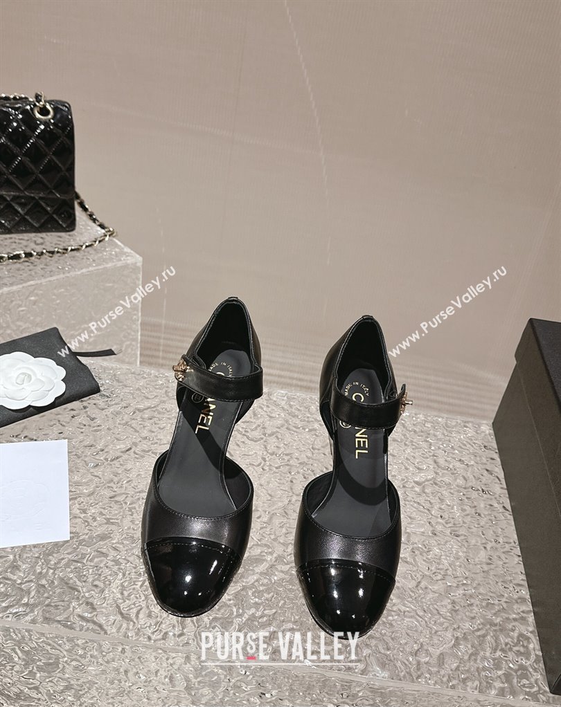 Chanel Lambskin Patent Calfskin Wedge Mary Janes G45422 Black 2024 (modeng-24010405)