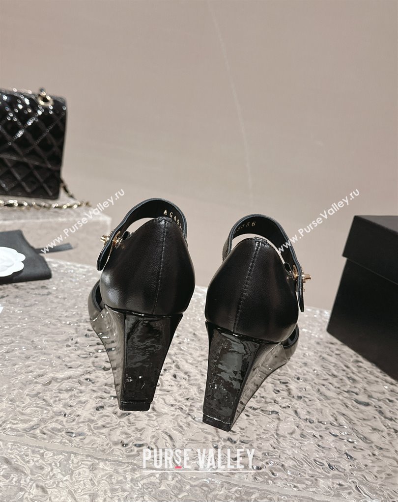 Chanel Lambskin Patent Calfskin Wedge Mary Janes G45422 Black 2024 (modeng-24010405)