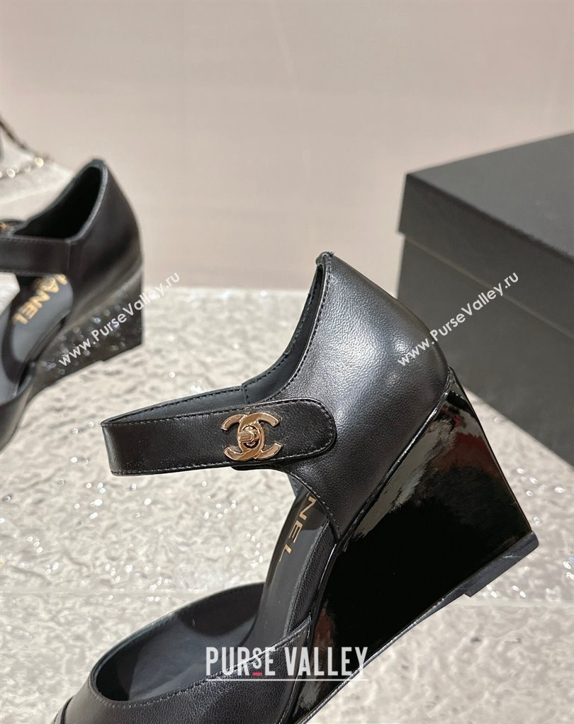 Chanel Lambskin Patent Calfskin Wedge Mary Janes G45422 Black 2024 (modeng-24010405)