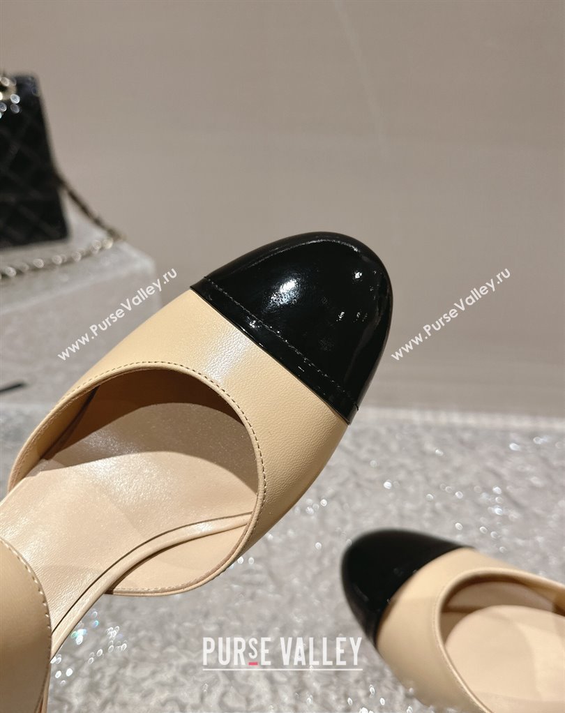Chanel Lambskin Patent Calfskin Wedge Mary Janes G45422 Beige/Black 2024 (modeng-24010403)