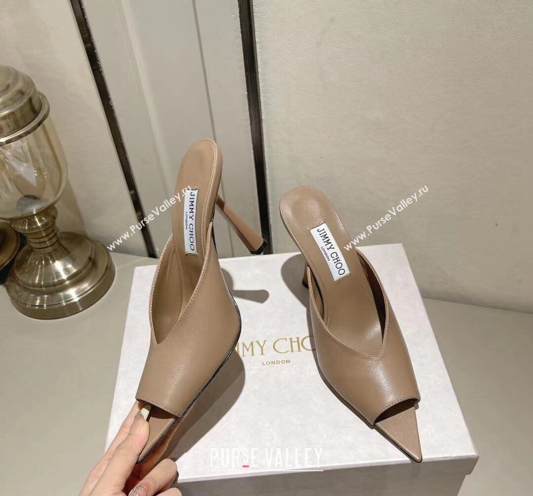Jimmy Choo Heel 10cm Maryanne Mule 100 Calf Leather Pointed-Toe Mules Brown 2024 (modeng-24010443)