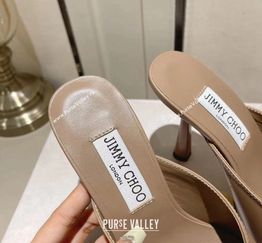 Jimmy Choo Heel 10cm Maryanne Mule 100 Calf Leather Pointed-Toe Mules Brown 2024 (modeng-24010443)