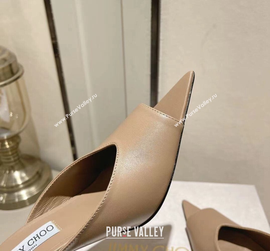 Jimmy Choo Heel 10cm Maryanne Mule 100 Calf Leather Pointed-Toe Mules Brown 2024 (modeng-24010443)