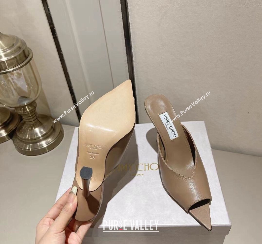 Jimmy Choo Heel 10cm Maryanne Mule 100 Calf Leather Pointed-Toe Mules Brown 2024 (modeng-24010443)