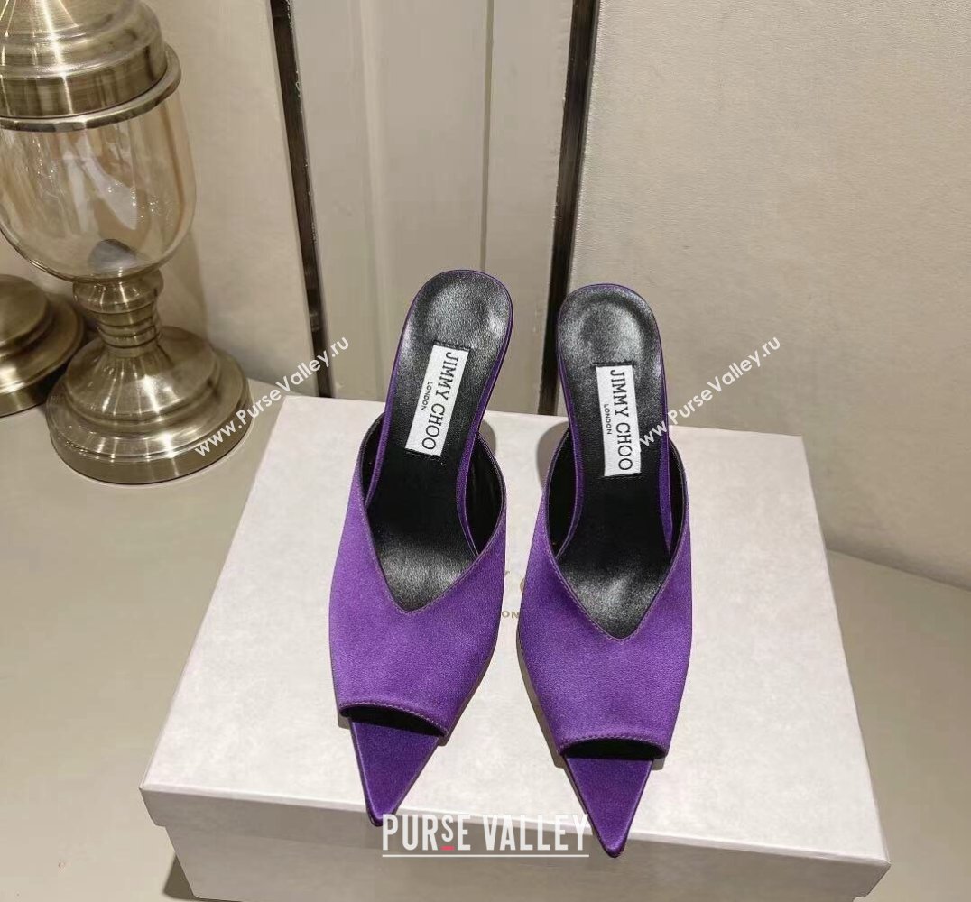 Jimmy Choo Heel 10cm Maryanne Mule 100 Satin Pointed-Toe Mules Purple 2024 (modeng-24010445)