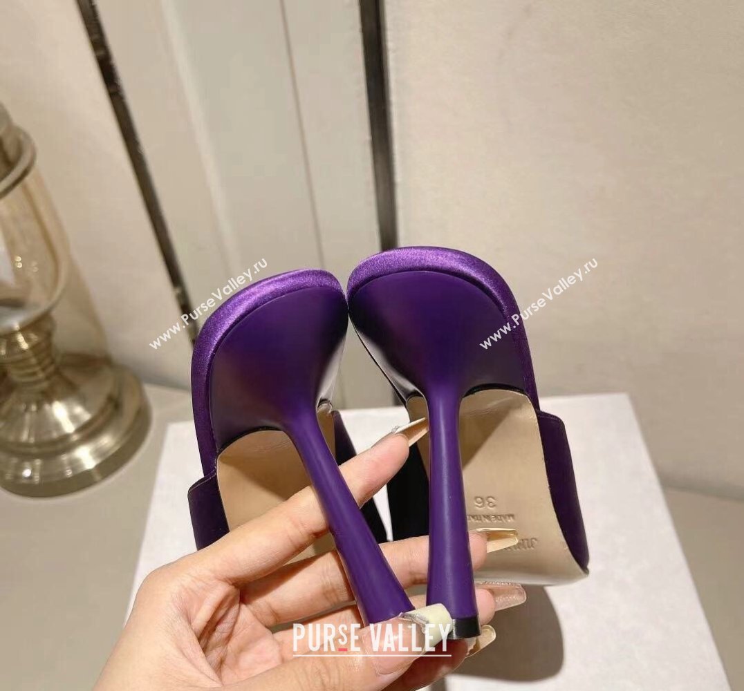 Jimmy Choo Heel 10cm Maryanne Mule 100 Satin Pointed-Toe Mules Purple 2024 (modeng-24010445)