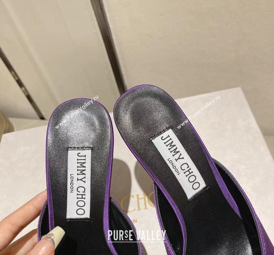 Jimmy Choo Heel 10cm Maryanne Mule 100 Satin Pointed-Toe Mules Purple 2024 (modeng-24010445)