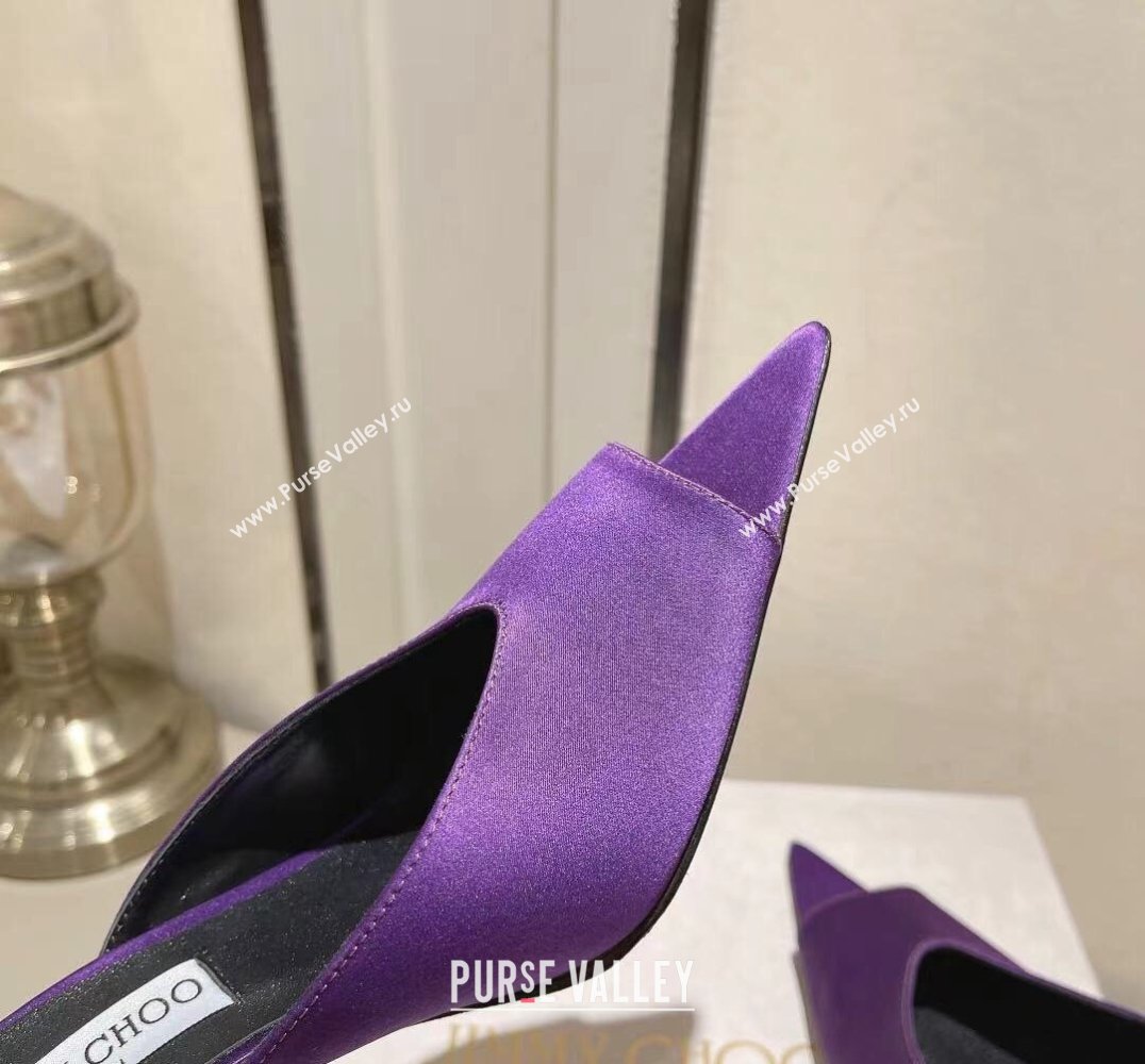 Jimmy Choo Heel 10cm Maryanne Mule 100 Satin Pointed-Toe Mules Purple 2024 (modeng-24010445)