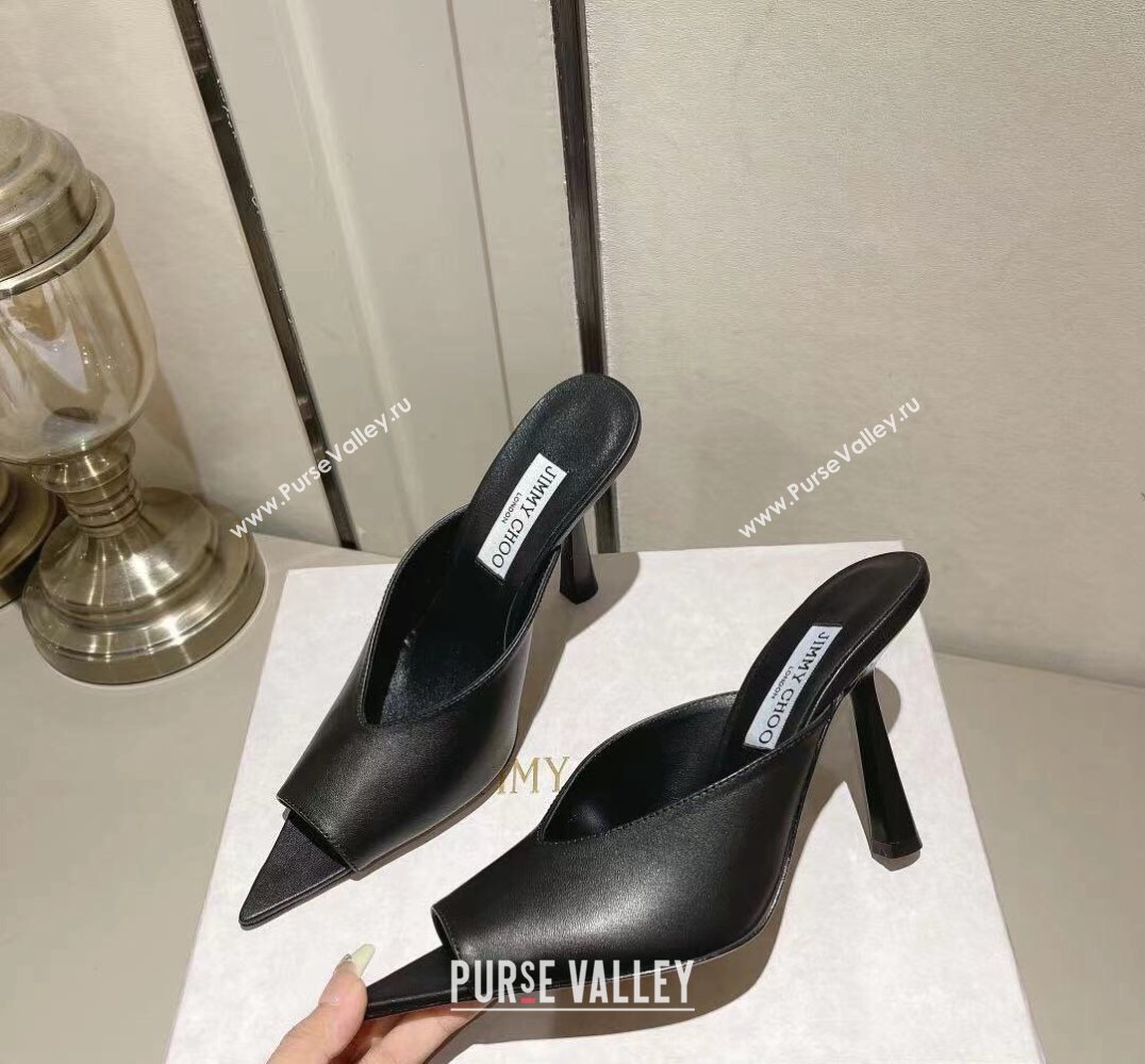 Jimmy Choo Heel 10cm Maryanne Mule 100 Calf Leather Pointed-Toe Mules Black 2024 (modeng-24010441)