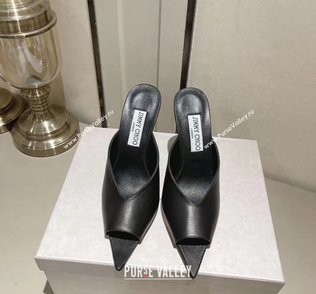 Jimmy Choo Heel 10cm Maryanne Mule 100 Calf Leather Pointed-Toe Mules Black 2024 (modeng-24010441)