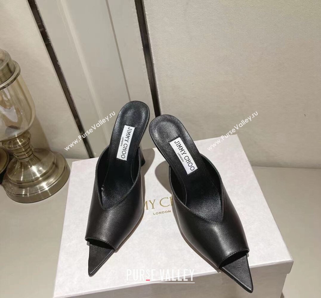 Jimmy Choo Heel 10cm Maryanne Mule 100 Calf Leather Pointed-Toe Mules Black 2024 (modeng-24010441)