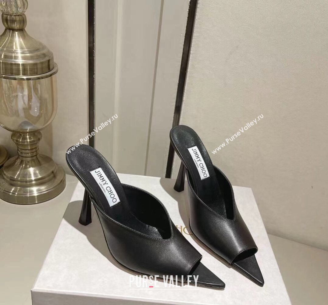 Jimmy Choo Heel 10cm Maryanne Mule 100 Calf Leather Pointed-Toe Mules Black 2024 (modeng-24010441)