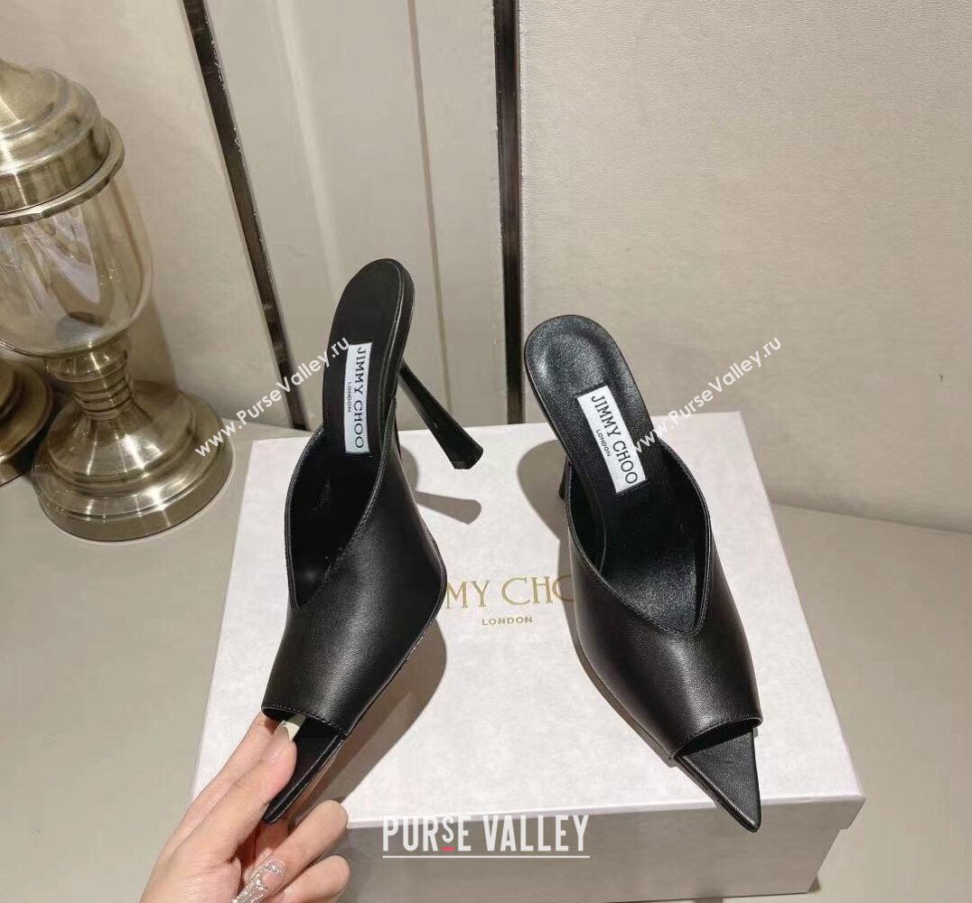 Jimmy Choo Heel 10cm Maryanne Mule 100 Calf Leather Pointed-Toe Mules Black 2024 (modeng-24010441)