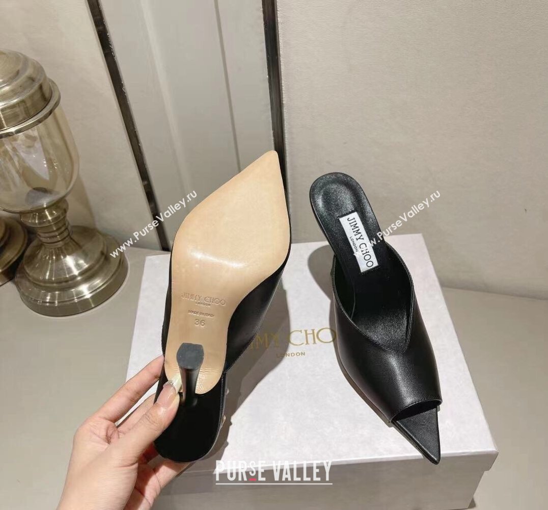 Jimmy Choo Heel 10cm Maryanne Mule 100 Calf Leather Pointed-Toe Mules Black 2024 (modeng-24010441)