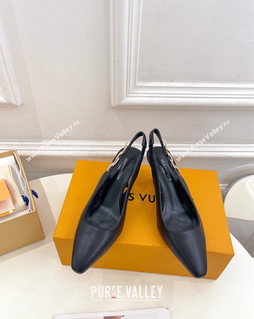 Louis Vuitton Heel 6.5cm Sparkle Slingback Pumps in Calf leather Black 2024 (modeng-24010832)