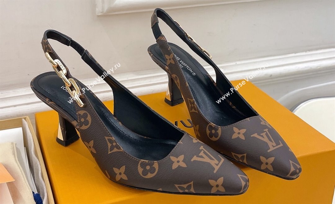 Louis Vuitton Heel 6.5cm Sparkle Slingback Pumps in Monogram Canvas 2024 (modeng-24010831)