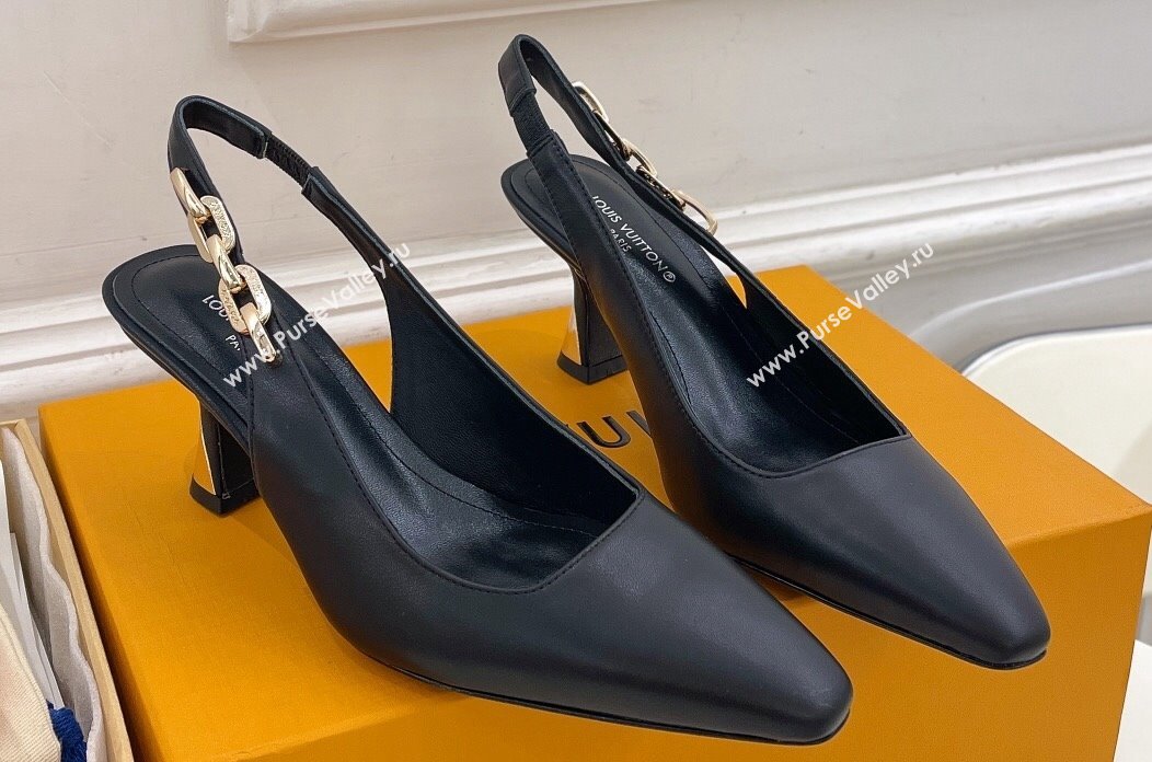 Louis Vuitton Heel 6.5cm Sparkle Slingback Pumps in Calf leather Black 2024 (modeng-24010832)