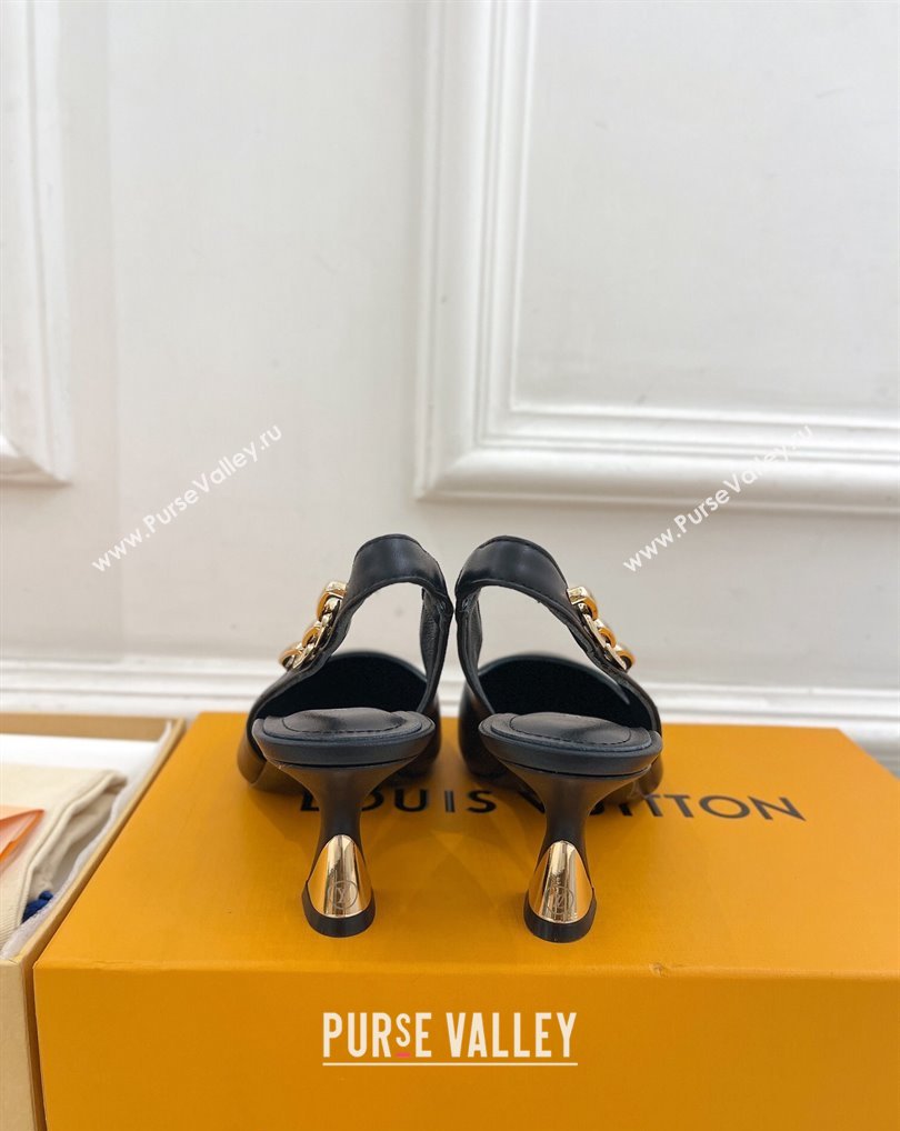 Louis Vuitton Heel 6.5cm Sparkle Slingback Pumps in Calf leather Black 2024 (modeng-24010832)