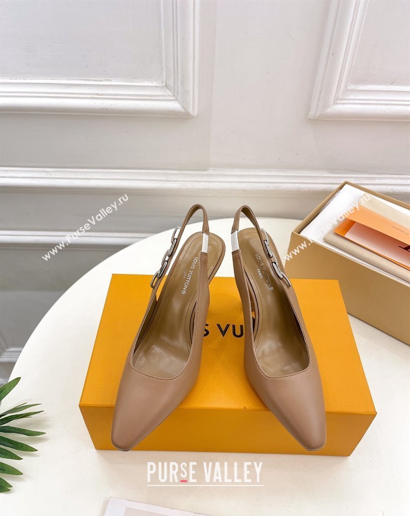 Louis Vuitton Heel 9.5cm Sparkle Slingback Pumps in Calf leather Brown 2024 (modeng-24010839)