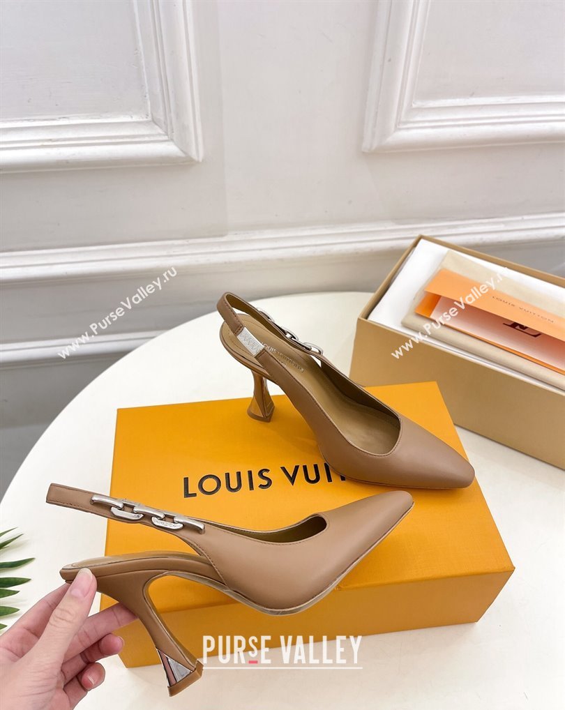 Louis Vuitton Heel 9.5cm Sparkle Slingback Pumps in Calf leather Brown 2024 (modeng-24010839)