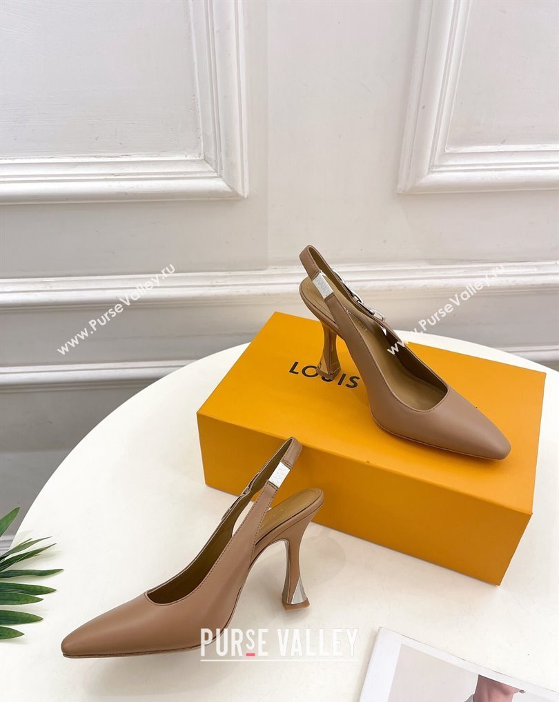 Louis Vuitton Heel 9.5cm Sparkle Slingback Pumps in Calf leather Brown 2024 (modeng-24010839)