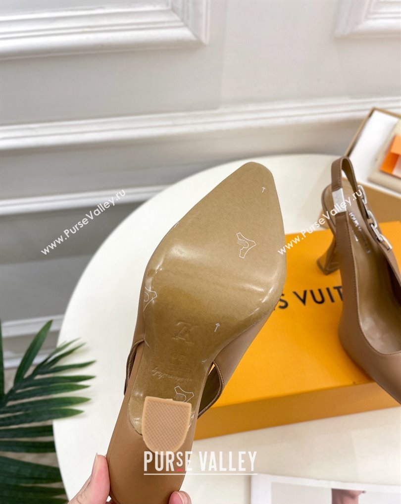 Louis Vuitton Heel 9.5cm Sparkle Slingback Pumps in Calf leather Brown 2024 (modeng-24010839)