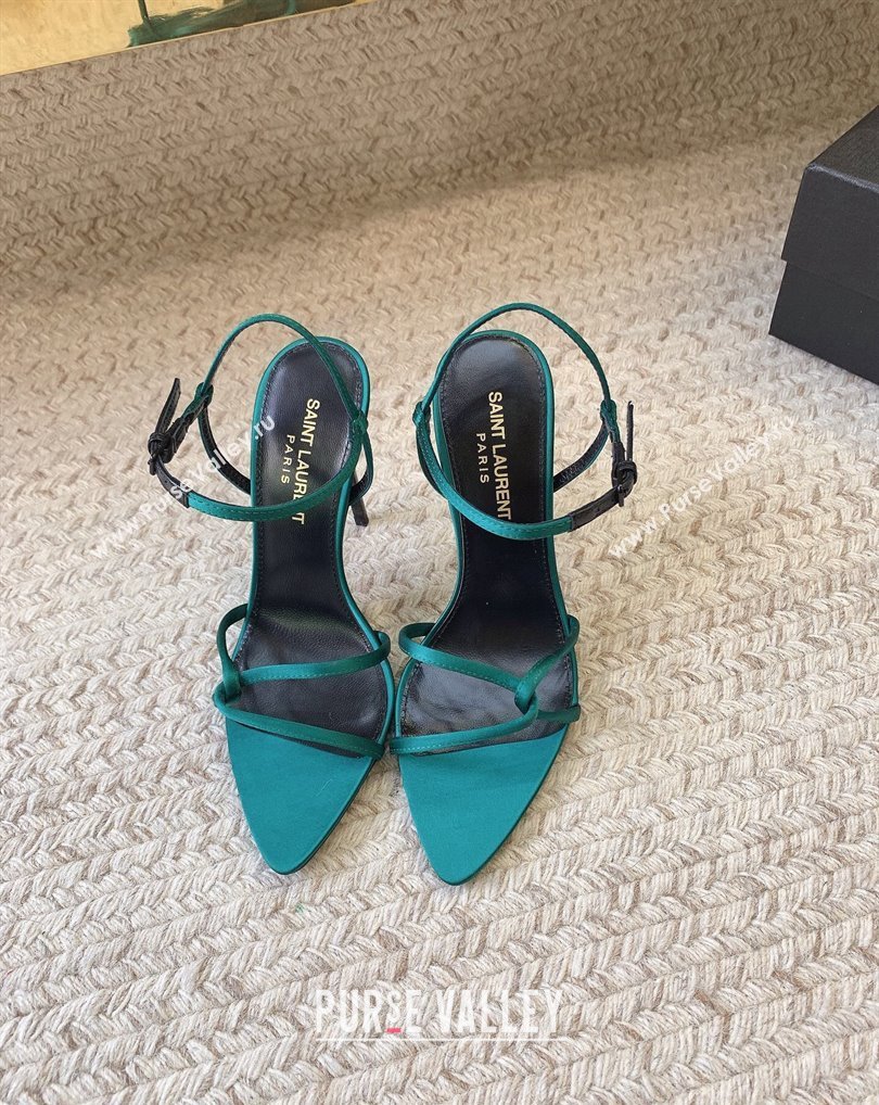 Saint Laurent Heel 10cm clara sandals in crepe satin 742236 Green 2024 (kaola-24010802)