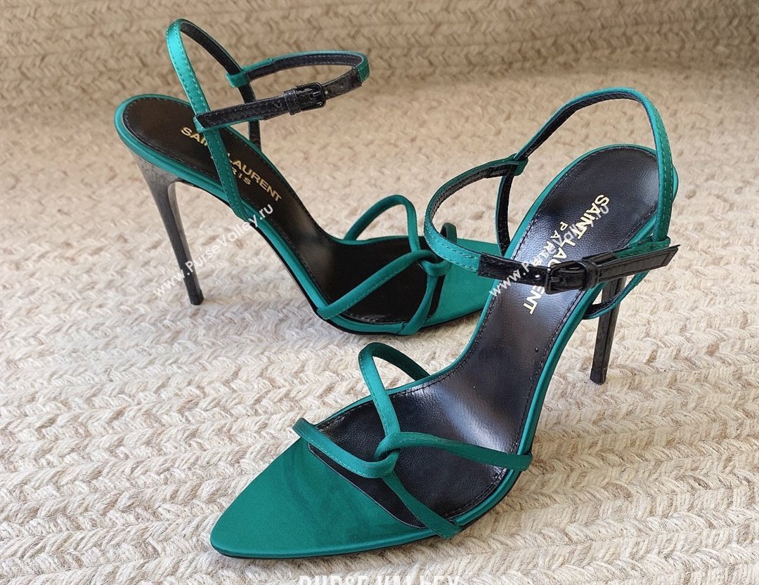 Saint Laurent Heel 10cm clara sandals in crepe satin 742236 Green 2024 (kaola-24010802)