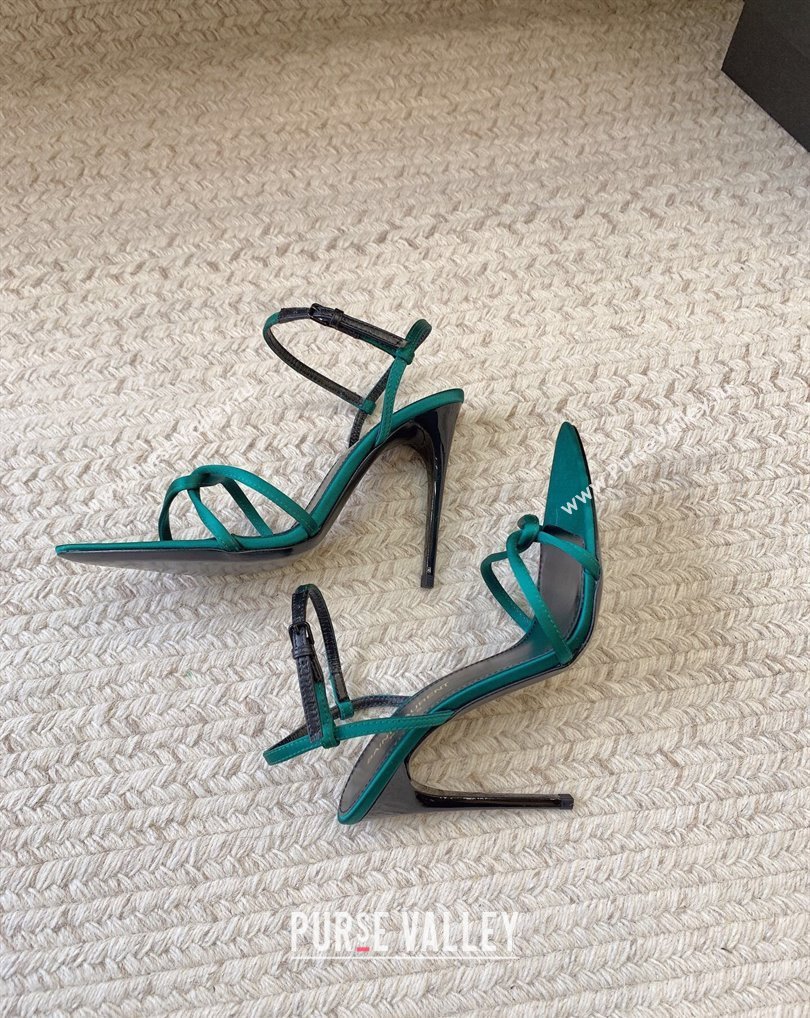 Saint Laurent Heel 10cm clara sandals in crepe satin 742236 Green 2024 (kaola-24010802)