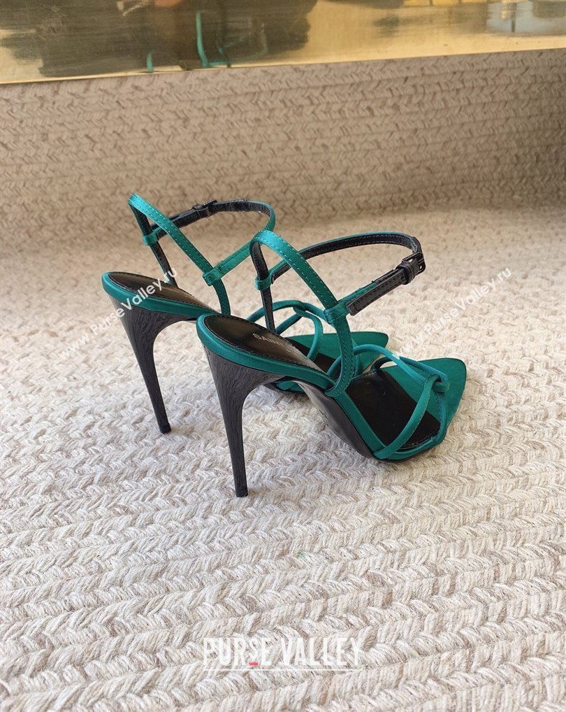 Saint Laurent Heel 10cm clara sandals in crepe satin 742236 Green 2024 (kaola-24010802)