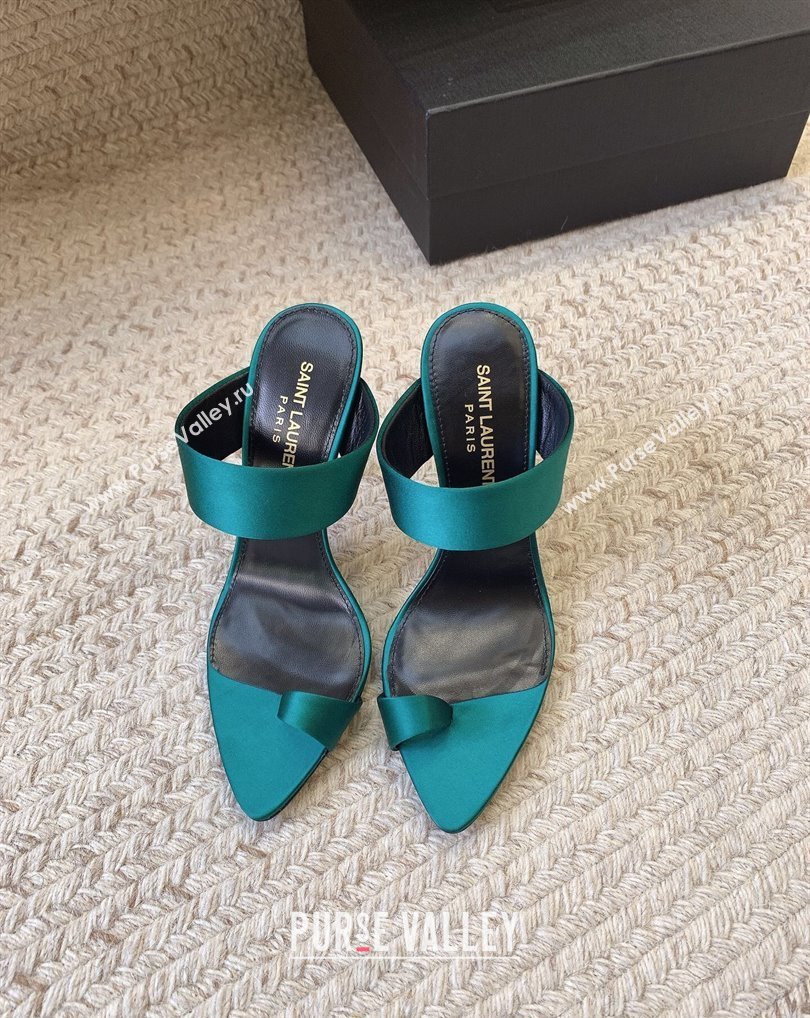 Saint Laurent Heel 10cm martha mules in crepe satin 742245 Green 2024 (kaola-24010805)