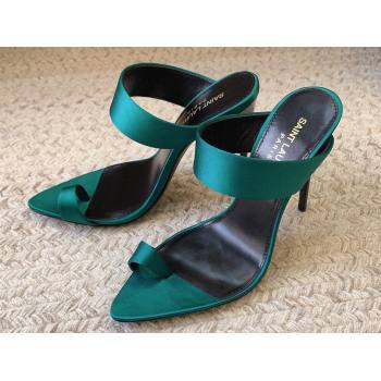 Saint Laurent Heel 10cm martha mules in crepe satin 742245 Green 2024 (kaola-24010805)