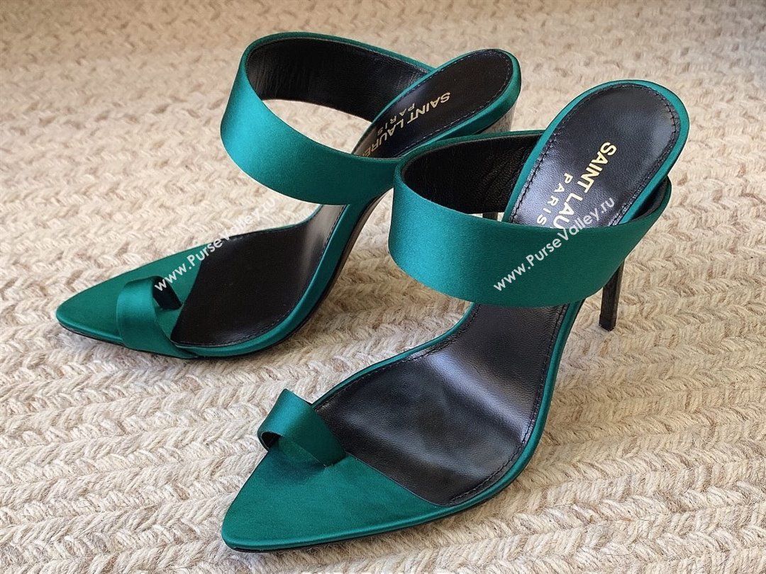 Saint Laurent Heel 10cm martha mules in crepe satin 742245 Green 2024 (kaola-24010805)