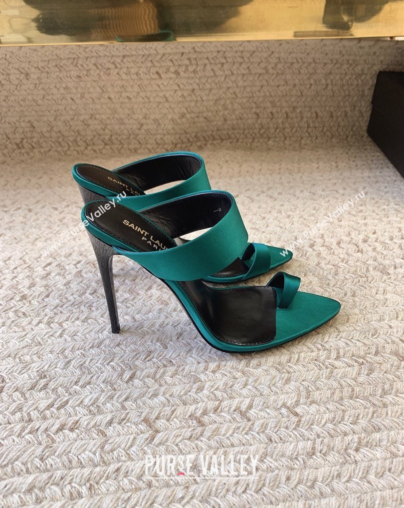 Saint Laurent Heel 10cm martha mules in crepe satin 742245 Green 2024 (kaola-24010805)