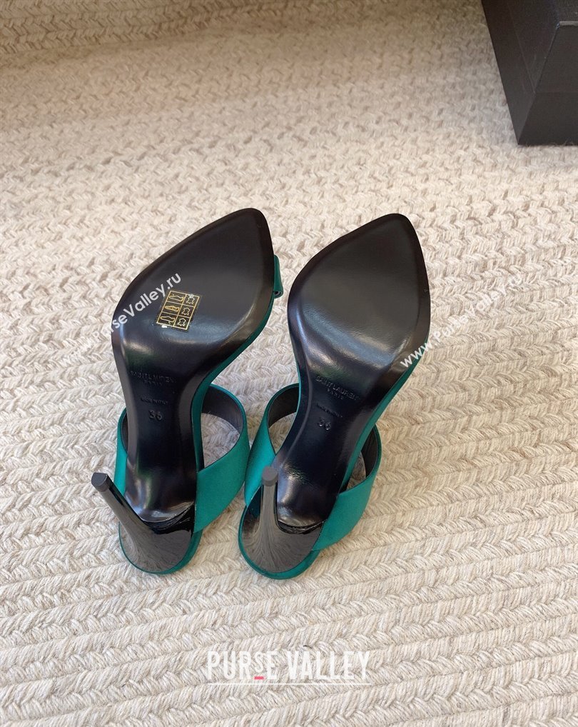 Saint Laurent Heel 10cm martha mules in crepe satin 742245 Green 2024 (kaola-24010805)