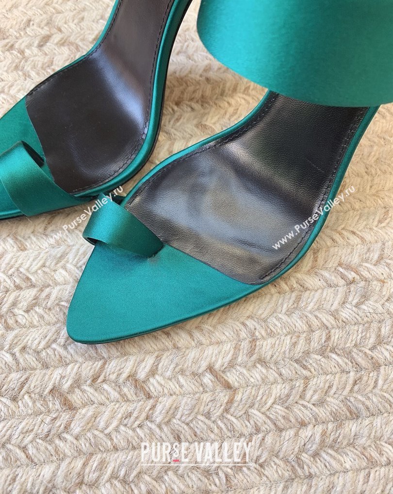 Saint Laurent Heel 10cm martha mules in crepe satin 742245 Green 2024 (kaola-24010805)