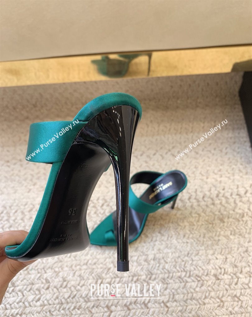 Saint Laurent Heel 10cm martha mules in crepe satin 742245 Green 2024 (kaola-24010805)