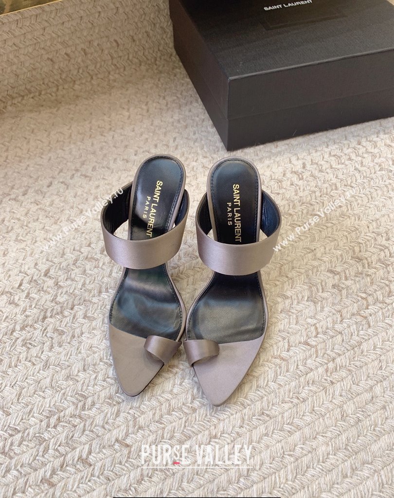 Saint Laurent Heel 10cm martha mules in crepe satin 742245 Gray 2024 (kaola-24010804)