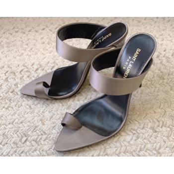 Saint Laurent Heel 10cm martha mules in crepe satin 742245 Gray 2024 (kaola-24010804)