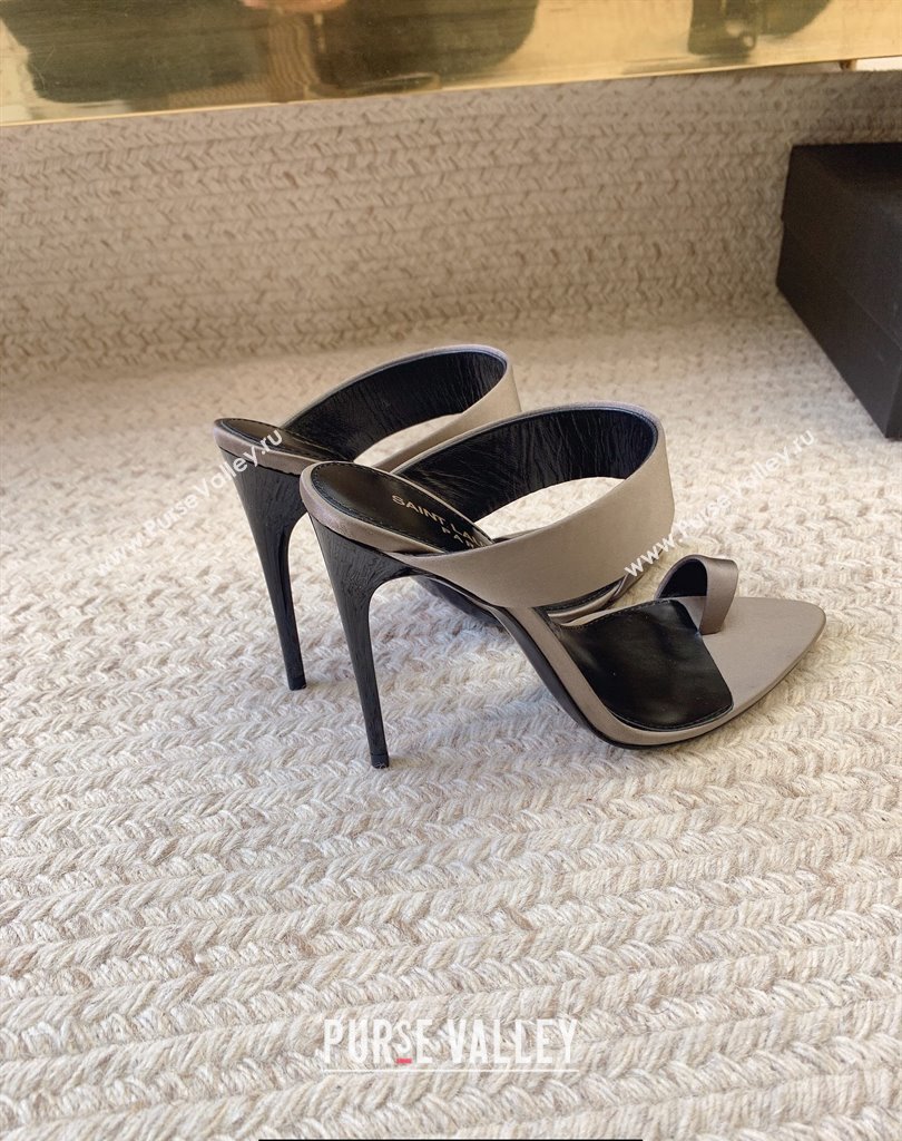 Saint Laurent Heel 10cm martha mules in crepe satin 742245 Gray 2024 (kaola-24010804)