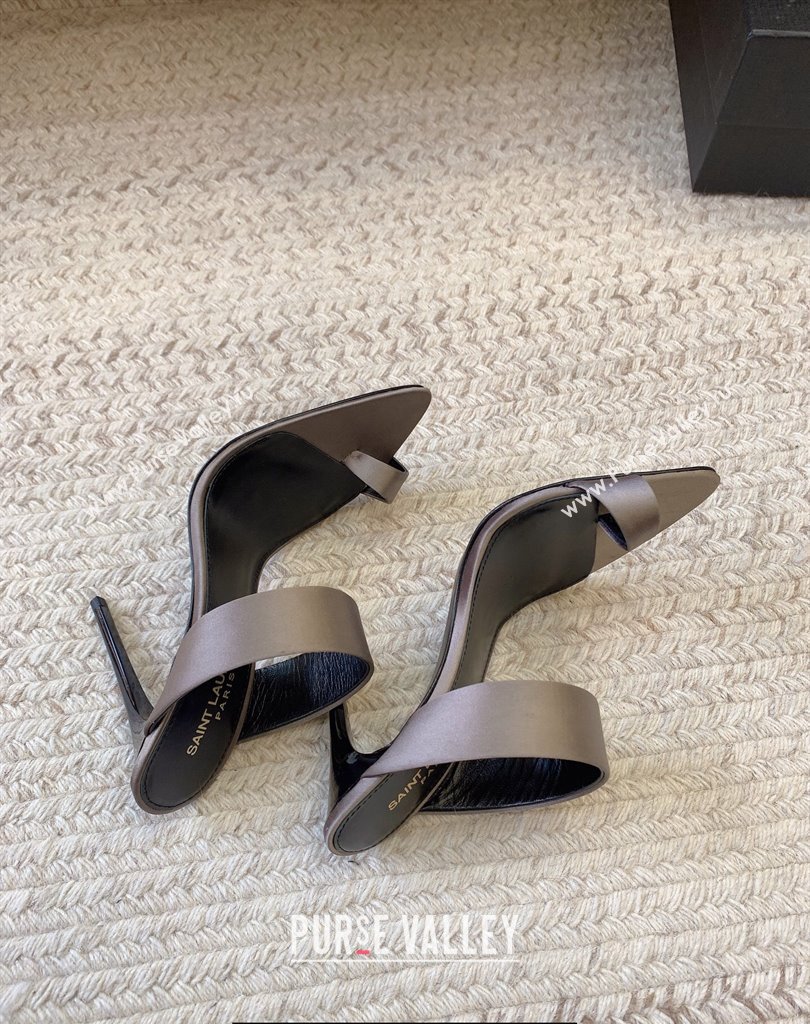 Saint Laurent Heel 10cm martha mules in crepe satin 742245 Gray 2024 (kaola-24010804)