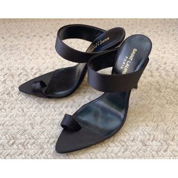 Saint Laurent Heel 10cm martha mules in crepe satin 742245 Black 2024 (kaola-24010803)