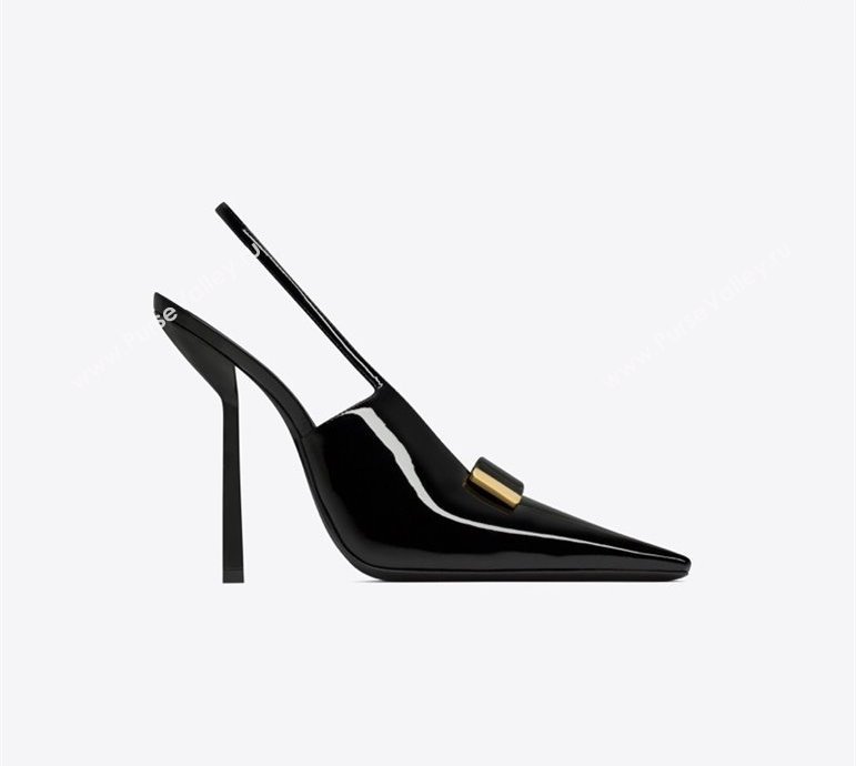 Saint Laurent Heel 11cm madame slingback pumps in patent leather 763479 Black 2024 (kaola-24010806)