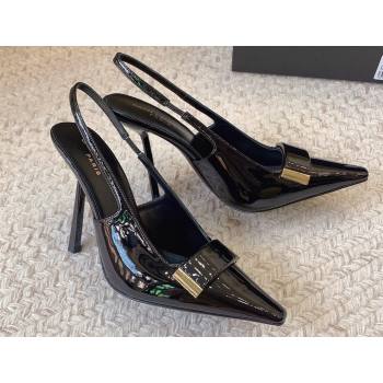 Saint Laurent Heel 11cm madame slingback pumps in patent leather 763479 Black 2024 (kaola-24010806)