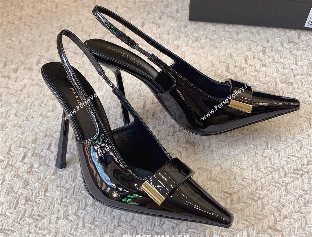 Saint Laurent Heel 11cm madame slingback pumps in patent leather 763479 Black 2024 (kaola-24010806)