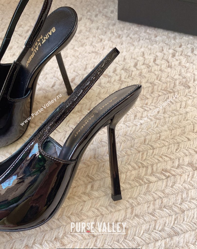 Saint Laurent Heel 11cm madame slingback pumps in patent leather 763479 Black 2024 (kaola-24010806)