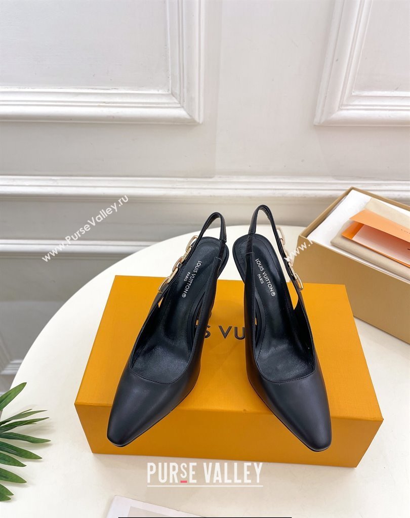 Louis Vuitton Heel 9.5cm Sparkle Slingback Pumps in Calf leather Black 2024 (modeng-24010837)