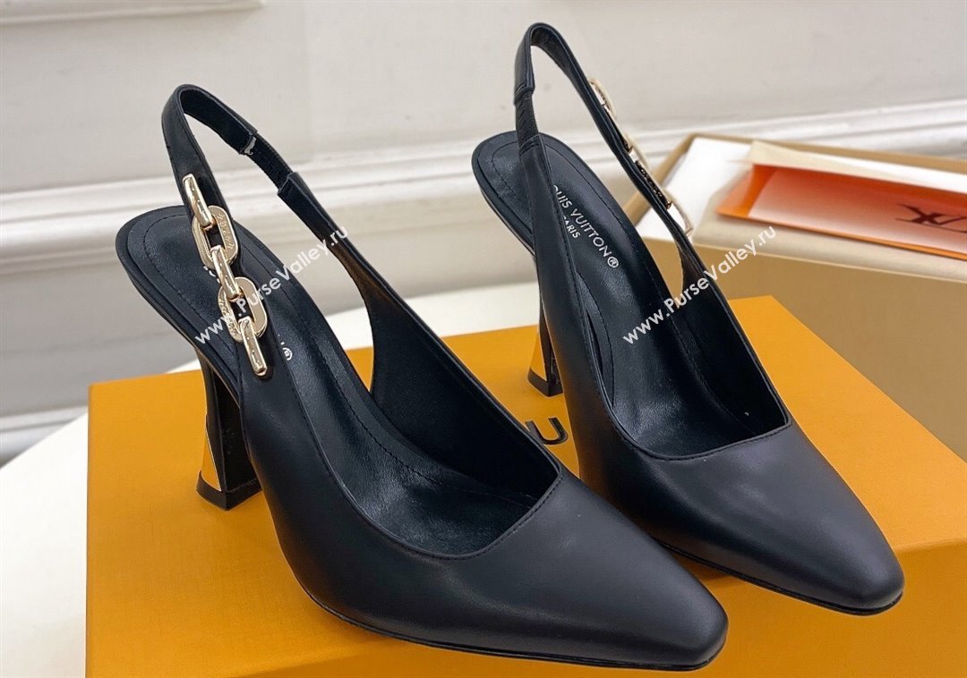 Louis Vuitton Heel 9.5cm Sparkle Slingback Pumps in Calf leather Black 2024 (modeng-24010837)